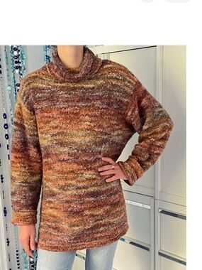 Vintage turtle neck sweater long / multicolored include orange brown burgundy
